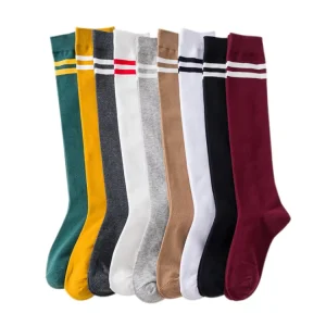 Good Quality Girls Mid Calf Knee High Socks School Cotton Socks Striped