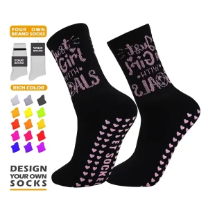 Good Quality Knitted Letter Anti Slip Sock Children Kids Crew Grip Sock Custom Indoor Kids Grip Sock