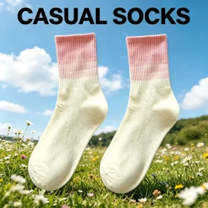 Gradient Women Pure Cotton Tube Socks Trendy Preppy Style Summer Mid Calf Quick Dry Sports Socks Candy Color