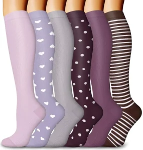 Graduated Blank Purple Running Horse Riding Long Equestrian 15 20 mmHg Knee High Nylon Compression Socks