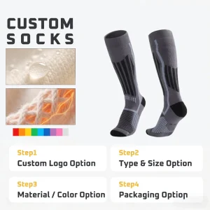 Graduated Compression Wool Ski Socks with Ladder Pressure Muscle Support for Long Hour Snowboard Training