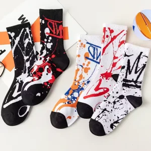 Graffiti Pattern Jacquard New Fashion Men Socks Cotton Manufacturer Designer Premium Crew Men Socks