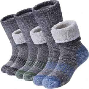 Grip Cushioned Merino Wool Winter Warm Thermal Crew Socks for Children Adult Hiking