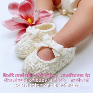 Handmade Crochet Baby Booties with Bow Floral Pattern Soft Cotton Fabric Breathable Light Weight First Walker Shoes for Girls
