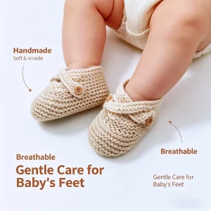 Handmade Knit Baby Booties Buttons Soft Sole Boat Style Unisex First Walker Shoes Breathable Cotton Holiday All Seasons