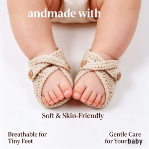 Handmade Knit Baby Booties Buttons Soft Sole Boat Style Unisex First Walker Shoes Floral Pattern Quick Dry Breathable Cotton