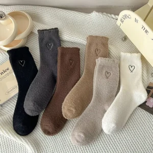 Heart Warm Winter Knitted Crew Fluffy Socks Sweet Women’s Cozy Socks