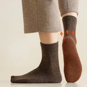 Heated Men’s Wool Socks Warm in Autumn and Winter Mid Length with Added Fleece and Thick Stockings