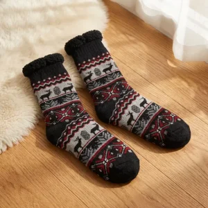 Heavyweight Men’s Sherpa Lined Slipper Socks Winter Thickened Floor Socks Anti Slip Thermal House Shoes Cozy Fuzzy Socks