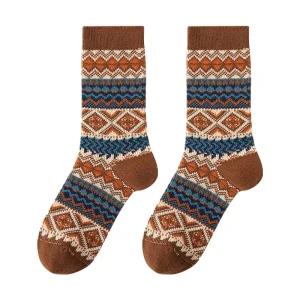 Heavyweight Thermal Merino Wool Men’s Casual Socks Plaid Crew Durable Breathable Hiking Outdoor Cuff Extra