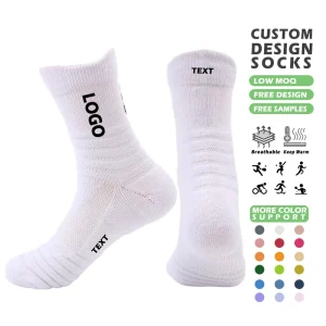 High Elastic Cushioned Bottom Sport Socks Men Knitting Cotton Crew Sport Sock Custom Design Athletic Running Socks