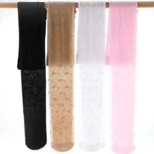 High Elastic White Dance Socks Breathable Mesh Children’s Transparent Knitted Pantyhose Full Length Thin Cartoon Heart