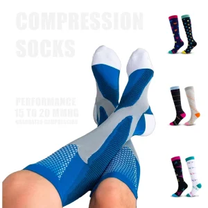 High Knee Athletic Compression Socks for Men and Women 20-30mmhg Running Stocking 100% Cotton with Bottom Logo