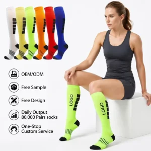 High Knee High Knitted Anti-Bacterial Sports Socks for Men Women Body Logo Autumn Running Marathon Spandex/Nylon Material