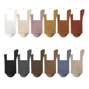 High Quality 100% Organic Cotton Women’s Socks Basic Plain Black White Beige Crew Woven Technique for Daily Use Spring