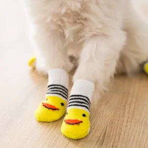 High Quality 4pcs Set Luxury Winter Spring Fashion Print Cotton Anti-slip Dog Socks Shoes Pet Apparel Accessories