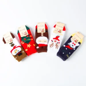 High Quality Anti-Bacterial Seamless Toe Child Socks Boys Kids Cotton Material Knitted Crew Cartoon Christmas Santa Snowman Gift