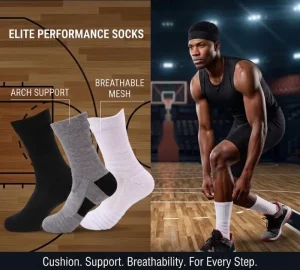 High Quality Anti Bacterial Spandex Cotton Men’s Ankle Compression Basketball Sports Socks Knitted Eco Friendly Spring