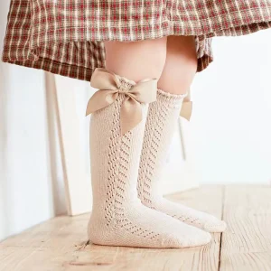 High Quality Autumn New Baby Socks Spanish Loop Hollow Mesh Bow Girls Knee High Baby Socks