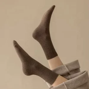 High Quality Black White Grey Brown Blue Purple Women Crew Dress Socks