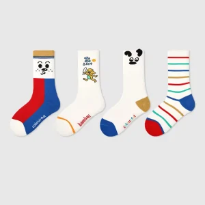 High Quality Breathable Cotton Stripe Crew Socks Cute Cartoon Design Sporty Quick Dry Quarter Socks for Boys Girls Teens