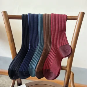 High Quality British Gentlemen Business Dress Socks Mercerized Cotton Knee High Sweat-Absorbent Casual Style for Autumn Season