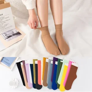 High Quality Candy Color Women’s Cotton Summer Candy Nude Colored Cute Girls Socks Thin Nylon Designer Slouch Socks for Women