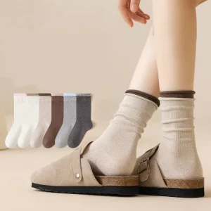 High Quality Casual Socks Fashion Design Cotton Crew Socks With Double Cuff