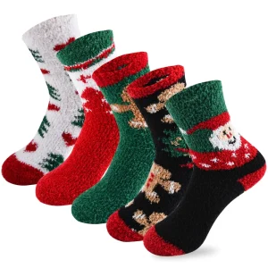 High Quality Christmas Santa Socks Winter Warm Fluffy Thermal Anti Slip Disposable Free Sample