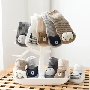 High Quality Combed Cotton Crew Baby Sock Toddler Shoes Cute Big Head Doll Design Soft Breathable Knitted Anti Slip Baby Socks