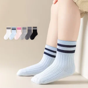High Quality Cotton Children’s Socks 1 11 Years Kids Stripe Socks Student Middle Tube Socks