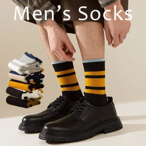 High Quality Cotton Soft Comfortable Stripe Pattern Mid Calf Long Tube Trendy Fashion Daily Wear Men Socks