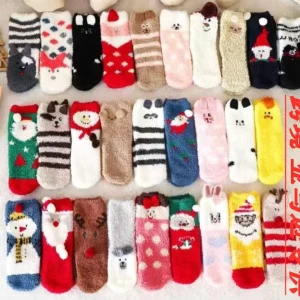 High Quality Cross border Winter Women’s Christmas Fuzzy Funny Wool Acrylic Thick Floral Pattern Crew Floor Socks Stock