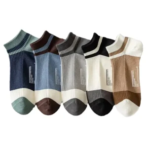 High Quality Custom Autumn Casual Men’s Ankle Socks Knitted Streetwear with Combed Cotton Printed Logo on Cuff