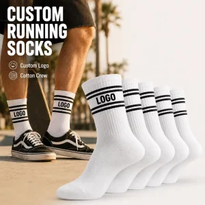 High Quality Custom Logo Athletic Sports Socks Breathable Cotton Striped Crew Skateboard Socks For Men
