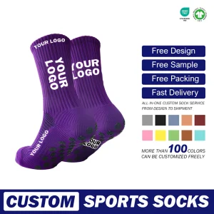 High Quality Custom Logo Men’s Soccer Sports Socks Non Slip Grip Knitted Design for Spring Season Bottom Logo