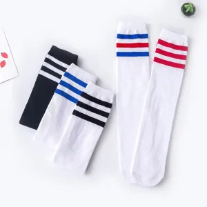 High Quality Custom Logo Stripe School Socks Bamboo Cotton Children Cotton Knee High Socks