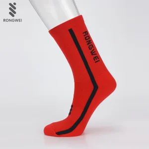 High Quality Custom Men’s Red Cycling Socks Breathable Nylon Knit Design Anti-Slip Feature Casual Logo Bottom for Summer Sporty