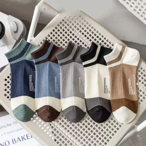 High Quality Custom Summer Casual Men’s Ankle Socks Knitted Streetwear with Combed Cotton Printed Logo on Cuff