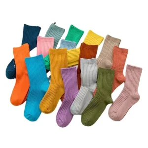 High Quality Custom logo Comfortable Breathable Cotton Colorful Kids Socks Pure Color Baby Girl Socks