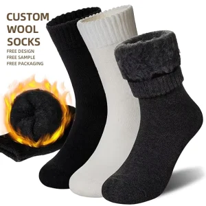 High Quality Customized Winter Merino Warm Wool Socks Non Slip Breathable Knitted Crew Length Dot Pattern Merino Warm Wool