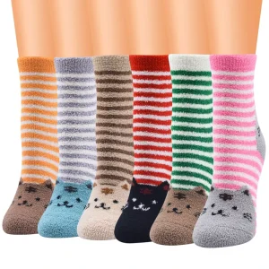 High Quality Cut Cat Stockings for Women Warm and Cozy Coral Fleece Socks Sleep for Winter