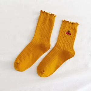 High Quality Cute Solid Colors Crew Length Anti-Bacterial Breathable Fashion Women Cotton Socks Daily Cuff OEM