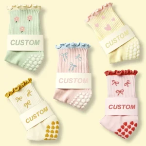 High Quality Design Juncai Yoga Ruffle Sports Socks Cotton Grip Anti Slip Pilates Socks Women Athletic Custom Socks
