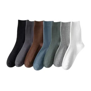High Quality Double Needles Mens Casual Dress Socks Solid Color Cotton Dress Crew Socks Men Luxury Dress Socks