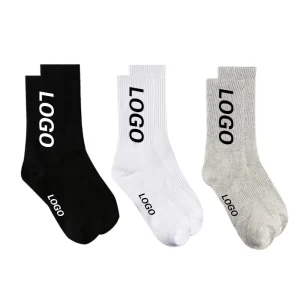 High Quality Men Cotton Custom Logo Casual White Socks Knitted Plain Socks