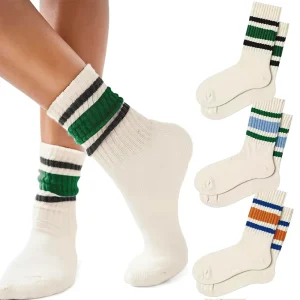 High Quality Men and Women Retro Striped Crew Socks Sporty Calf Knitted Cotton Factory OEM Fun Novelty Design Customizable Logo