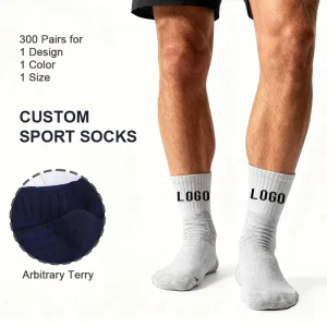 High Quality Men’s Cotton Crew Sports Socks Cushioned Terry Logo Custom Socks for Men
