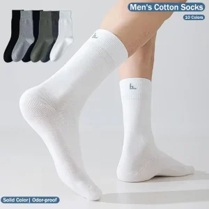 High Quality Men’s Solid Color Medium Socks Odor proof Breathable Spring and Autumn Business Casual Cotton Socks