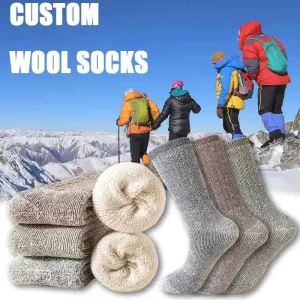 High Quality Merino Wool Outdoor Thickened Warm Socks Antibacterial Hiking Crew Socks